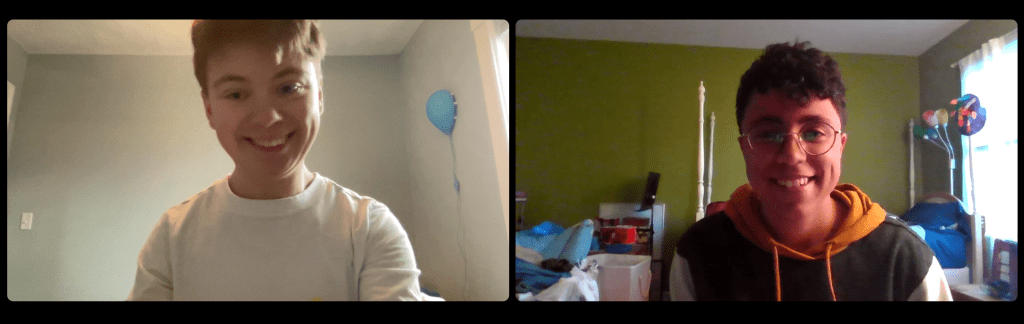 A screenshot of Mylo and El meeting via Discord, both smiling.